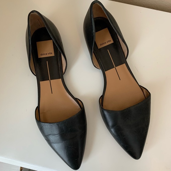 Dolce Vita Black Leather Pointy Flats - Picture 1 of 3
